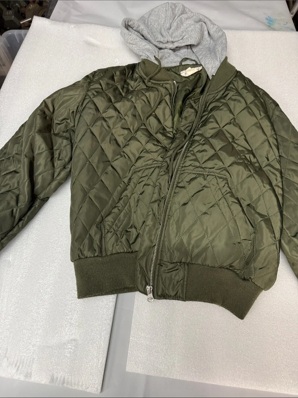 Pink Republic Olive Quilted Hooded Bomber Jacket